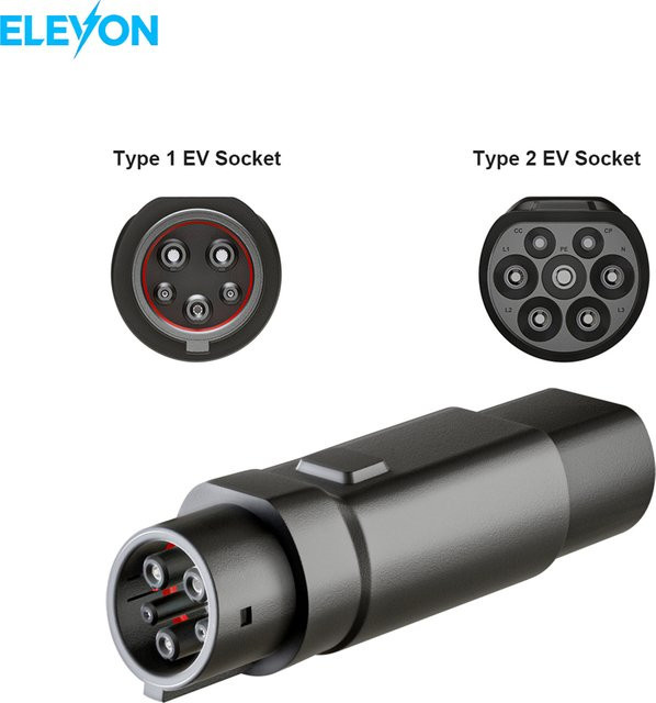 ELEVON EV-Ladeadapter Typ2 IEC 62196-2 zu Typ1 Konverter für J1772 Standard Elektrofahrzeug-Ladestation in Schwarz - Bild 1