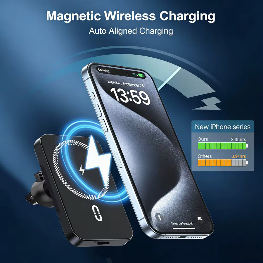 VIKEFON Magnetisches kabelloses Ladegerät und Handyhalterung für MagSafe iPhone 17 16 15 14 13 12 Pro Max XS, Schnellladestation für die Lüftungsschlitze im Auto - Bild 2