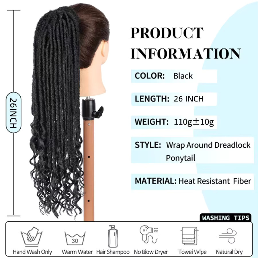 URmeili Clip-in Dreadlock-Ponytail-Extensions Faux Locs, Damen - Bild 4