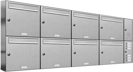 AL Briefkasten-System für 8 Parteien, Aufputzmontage, silberfarben, B/H/T: 168,0 x 68,4 x 11,6 cm - Bild 1