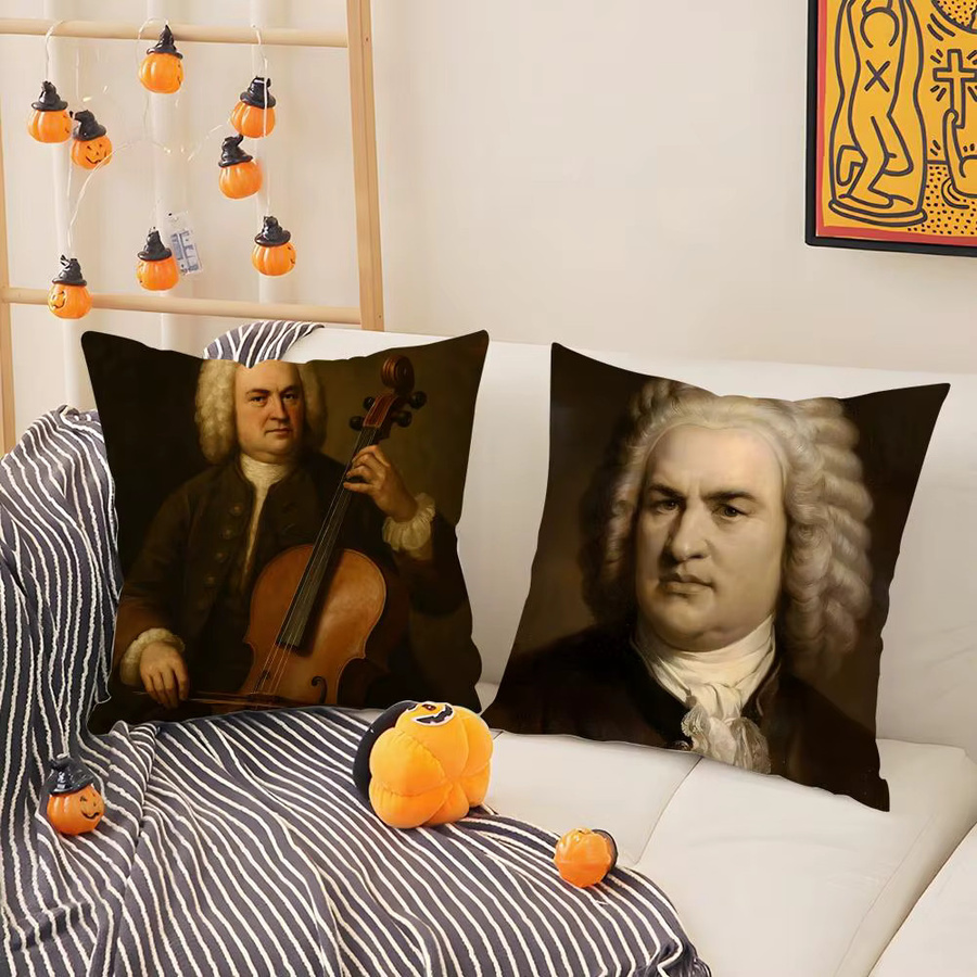 Klassischer Johann Sebastian Bach Kissenbezug aus Plüsch in Schwarz, quadratisch, Breite: 30 cm, Höhe: 30 cm - Bild 5