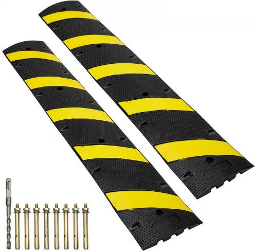 VEVOR 2er-Set Kabelschutzrampe aus Gummi, 2-Kanal-Kabelbrücke mit Anti-Rutsch-Design und reflektierenden gelben Streifen, Schwarz-Gelb, B/H/T: 183 x 4,5 x 30 cm - Bild 1
