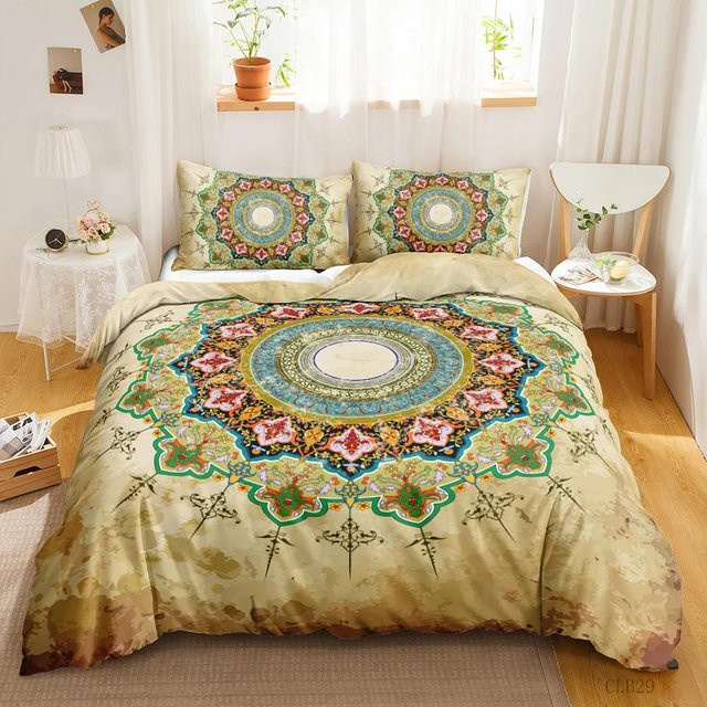 Böhmisches Bettbezug-Set mit Blumen-Ranken-Druck aus Polyester, 3-teilig, B: 135 cm, L: 200 cm - Bild 1