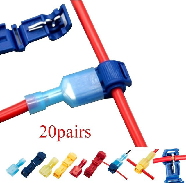 AOKIN T-Tap Drahtverbinder Set, 20 Paar elektrisch isolierte Spatenklemmen mit Schnellverbinder für 22–10 AWG Kabelverbindungen - Bild 1