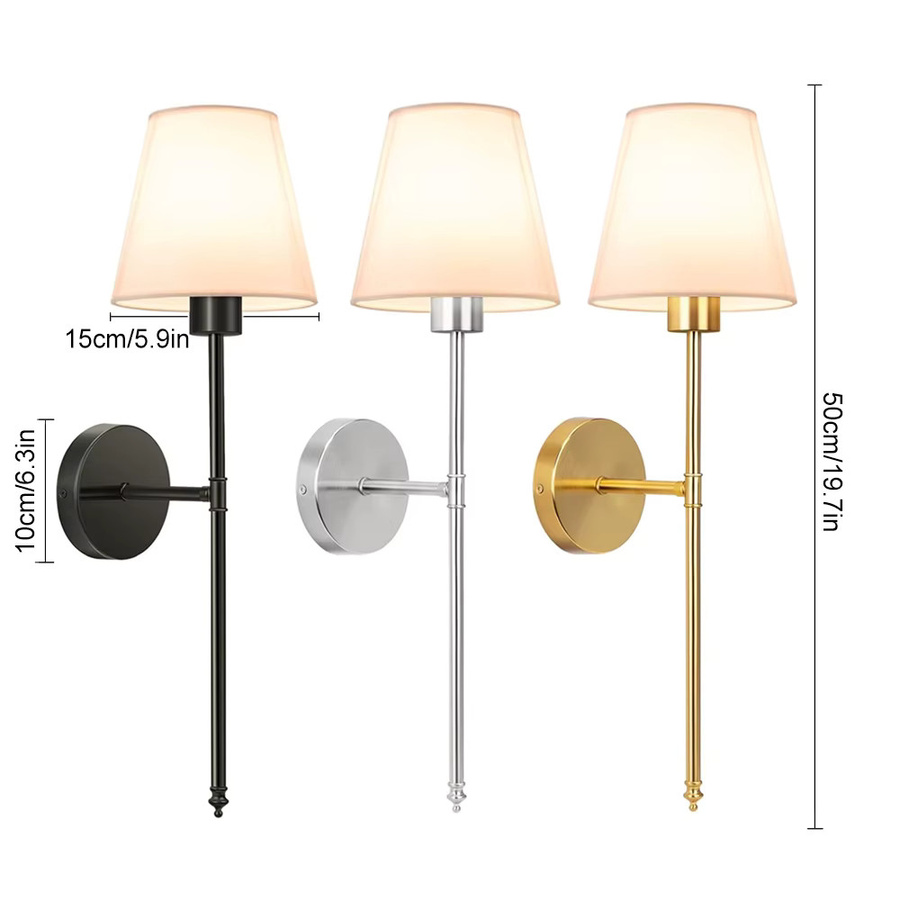 CETANT Nordic LED Wandlampe Retro mit Stoffschirm, RGB, Akku und Fernbedienung, E27, Schwarz/Gold/Silber - Bild 3