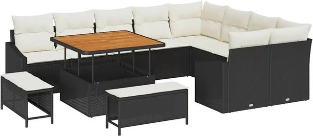vidaXL Garten-Sofa-Set aus Poly-Rattan mit Kissen, 12-teilig, Schwarz - Bild 1