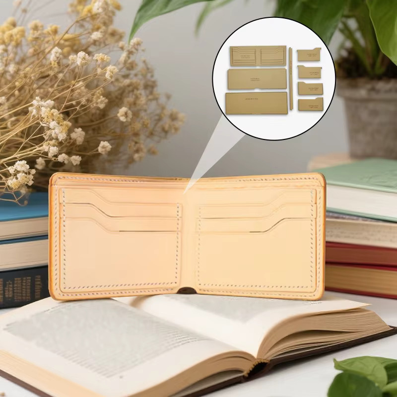 YOMDID 8er Set Papier-Schablonen für kurze Klappbrieftaschen in Silber und Beige für DIY Leathercraft-Projekte - Bild 2