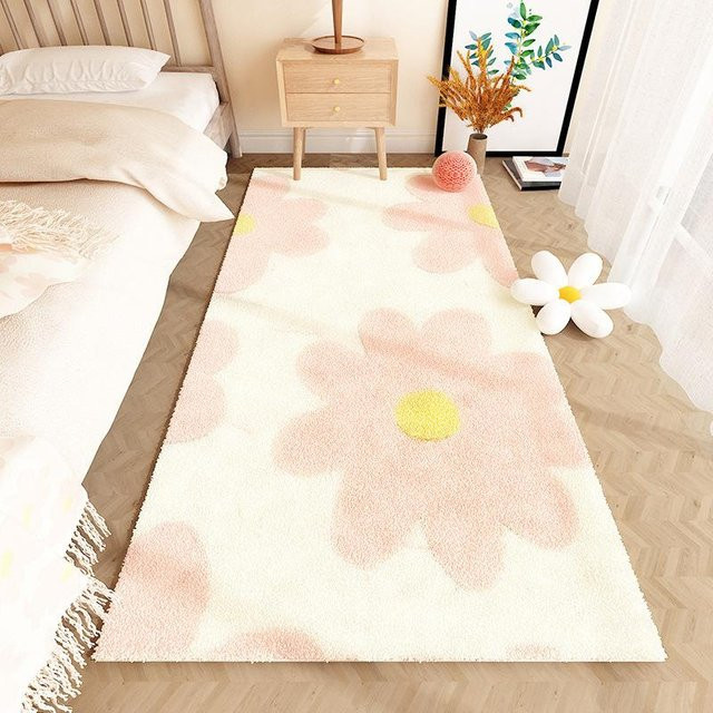 Moderner Floraler Teppich in Weiß für Schlafzimmer, Kinderzimmer oder Wohnzimmer, rutschfest und verdickt, B/T: 60 x 40 cm - Bild 1