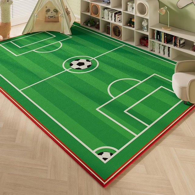 Karpetti Fußball Spielteppich für Kinderzimmer und Wohnzimmer, Waschbar und Rutschfest, Grün, B: 120 cm, T: 160 cm - Bild 1