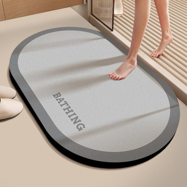 Yiran Health & Beauty Badezimmer-Bodenmatte aus Diatomeenerde, grau, B/T: 80 x 50 cm - Bild 1