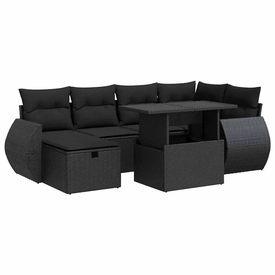 vidaXL 7-teilige Garten-Sofagarnitur aus Poly-Rattan mit Kissen in Schwarz - Bild 2