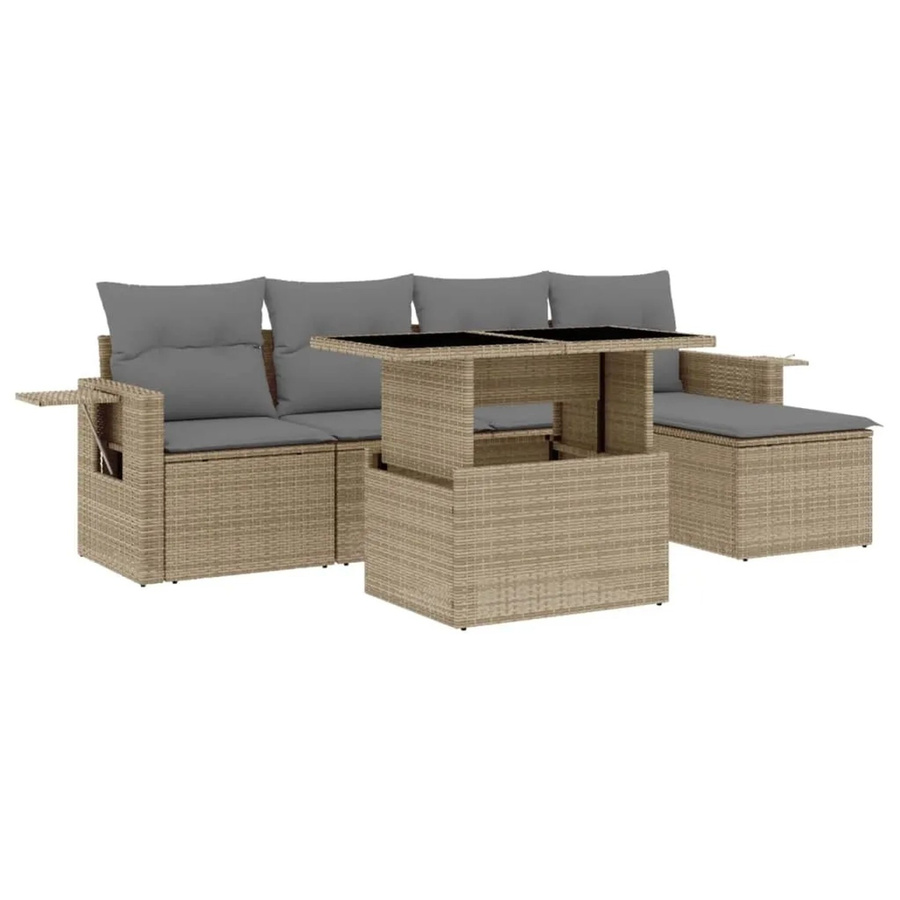 vidaXL 6-tlg Garten-Sofagarnitur aus Poly-Rattan in Beige mit Kissen und Armlehnen - Bild 2