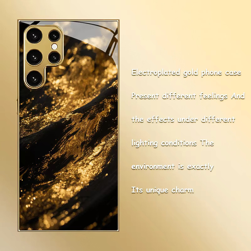Samsung Handyhülle mit Gold-Textur-Muster und galvanisierter Glas-Hartschale für Galaxy S26 S25 S24 S23 S22 S21FE Ultra Plus - Bild 6