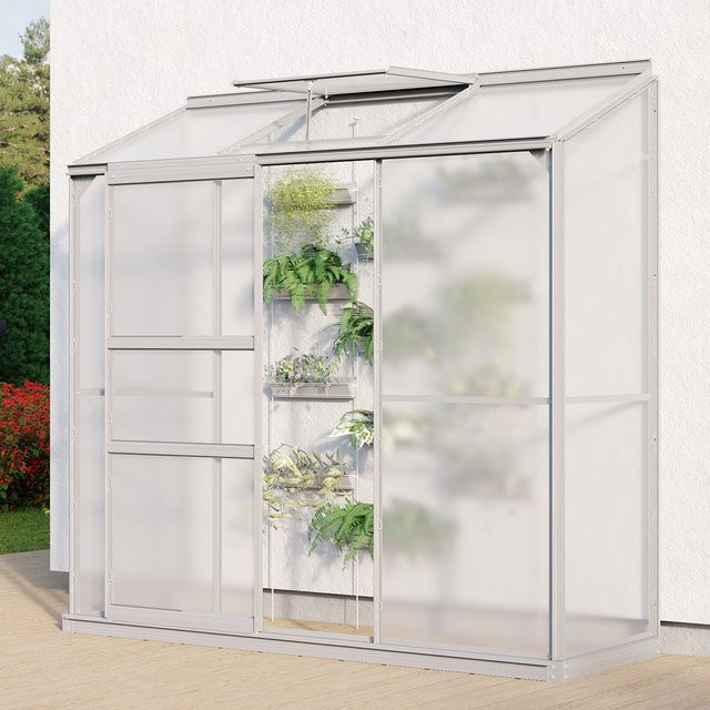 Vitavia Anlehn-Gewächshaus Styx in Silber, 1,3 m², Aluminium eloxiert mit 4 mm HKP-Verglasung - Bild 1