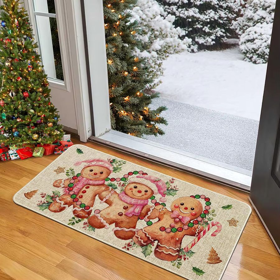 VIKAMA Weihnachtsteppich Gingerbread Man in Pink, verschleißfeste Fußmatte für Innen- und Außenbereich - Bild 3