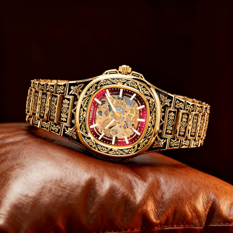 MEIRUIQI Armbanduhr Automatik, Edelstahl, Gold, Herren - Bild 3