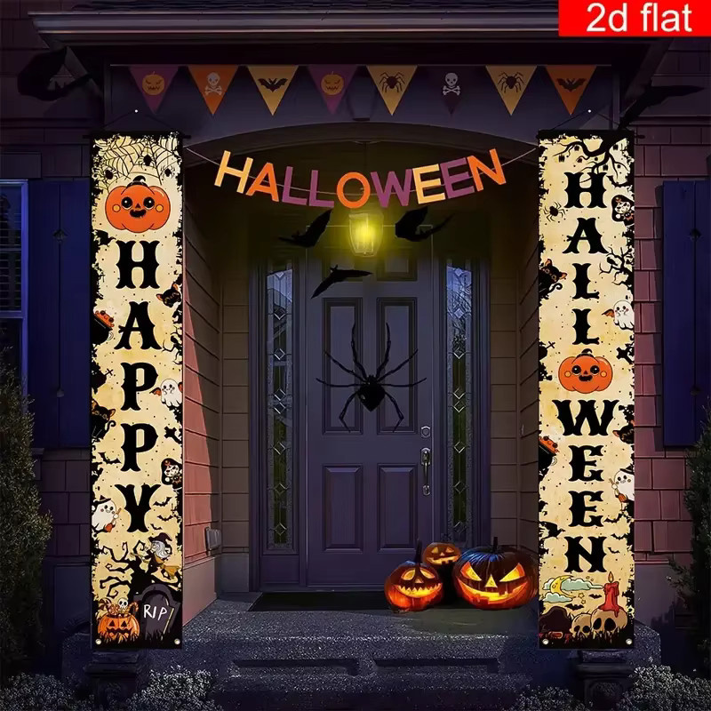VIKAMA Halloween Banner Dekoration für Outdoor und Indoor mit Vintage Kürbis und Hexe, Mehrfarbig, B/H: 30 x 180 cm - Bild 4