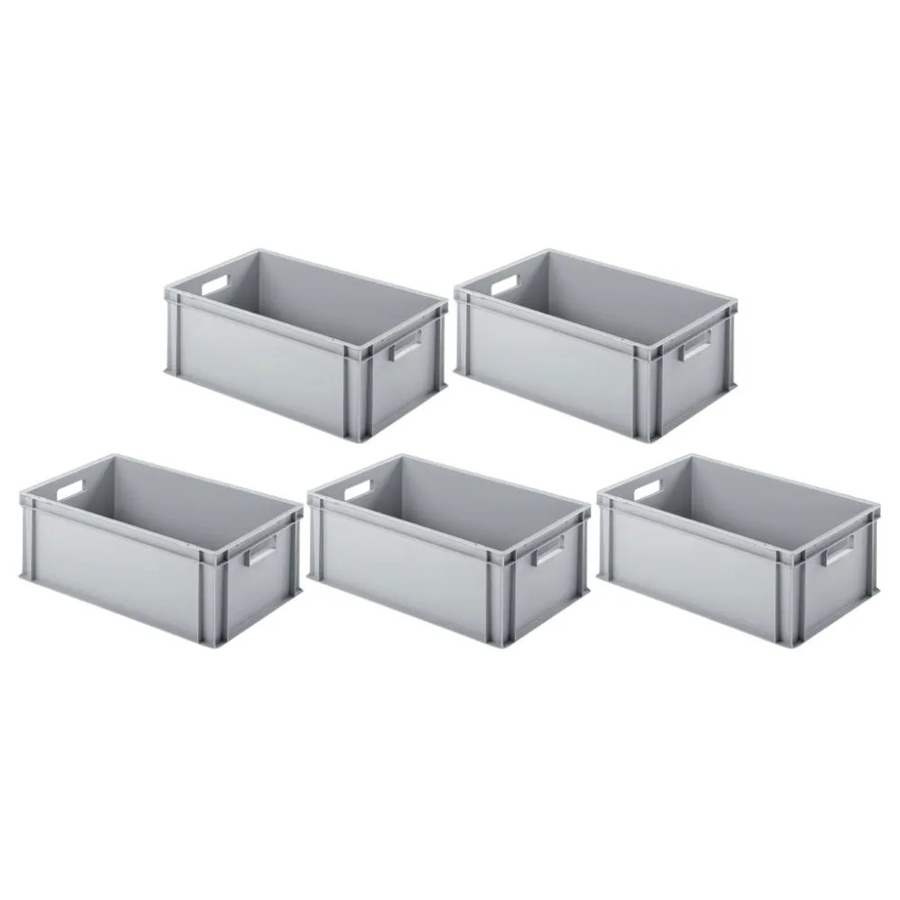 PROREGAL SparSet 5x Eurobehälter mit offenem Griff in Grau, H x B x T: 22 x 40 x 60 cm, 38 Liter Transportboxen - Bild 2