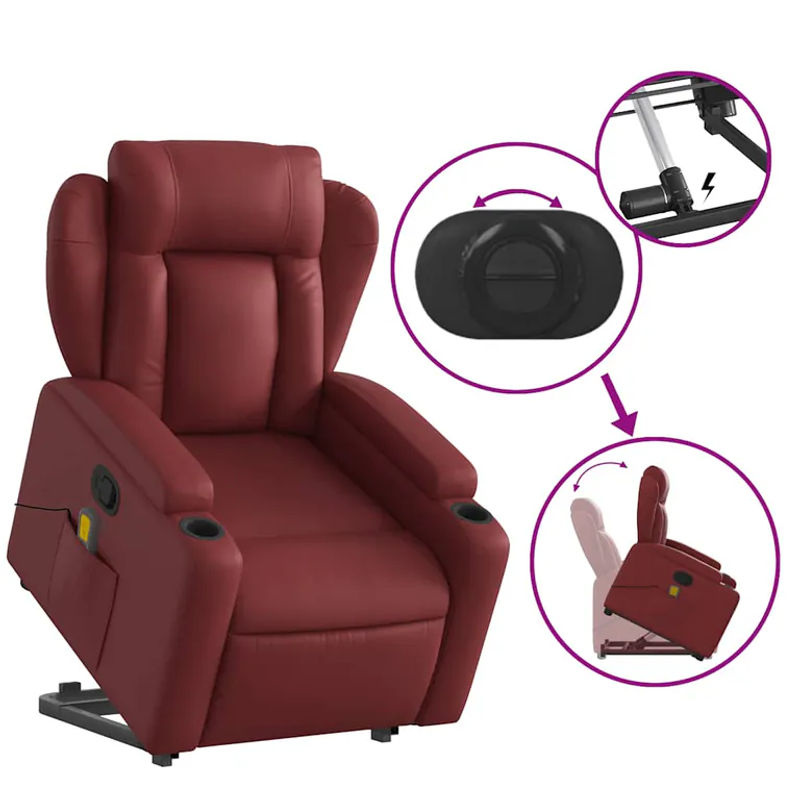 Vidaxl Relaxsessel Aufstehhilfe mit Massagefunktion in Rot aus Kunstleder - Bild 6