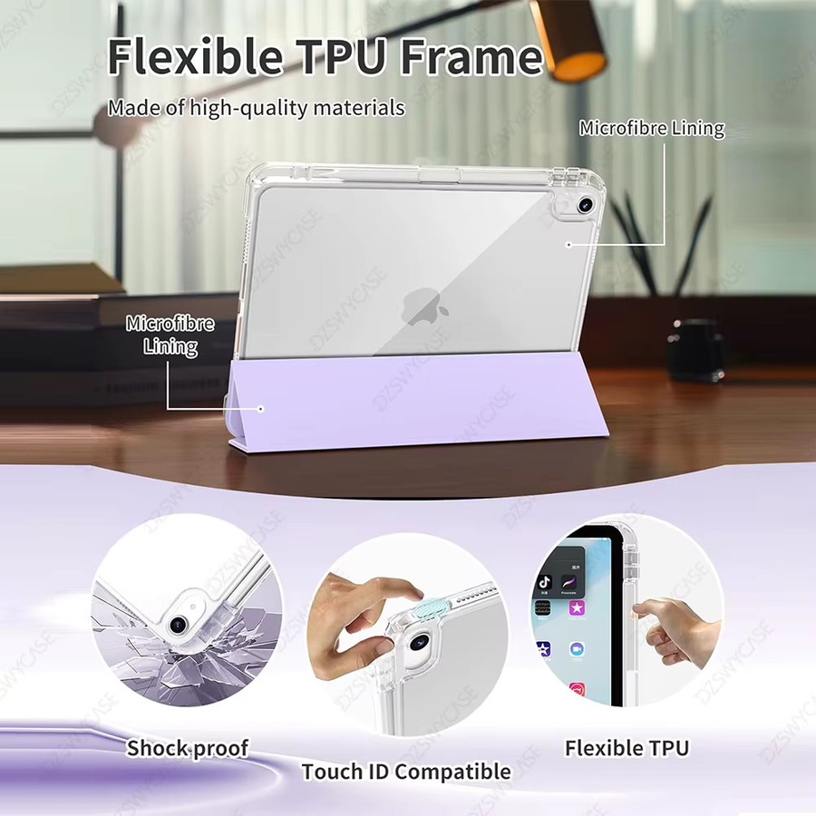 Transparente Hülle für Apple iPad mit Stifthalter-Abdeckung in Transparent und Purple - Bild 3