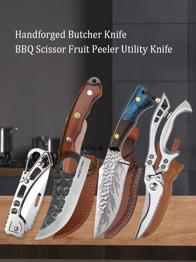 WXCOO Multifunktions-Kochmesser aus geschmiedetem Edelstahl mit Holzgriff zum Schneiden von Fleisch, Obst und Gemüse - Bild 2