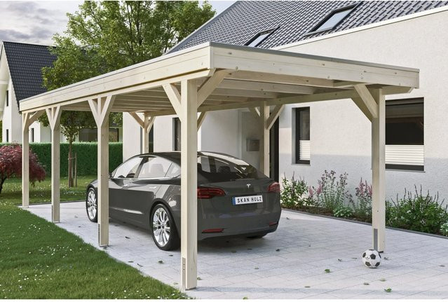 Skan Holz Carport Grunewald aus Fichten-Leimholz mit Aluminiumdach in Beige, B/T: 321 x 796 cm, Höhe: 243 cm - Bild 1