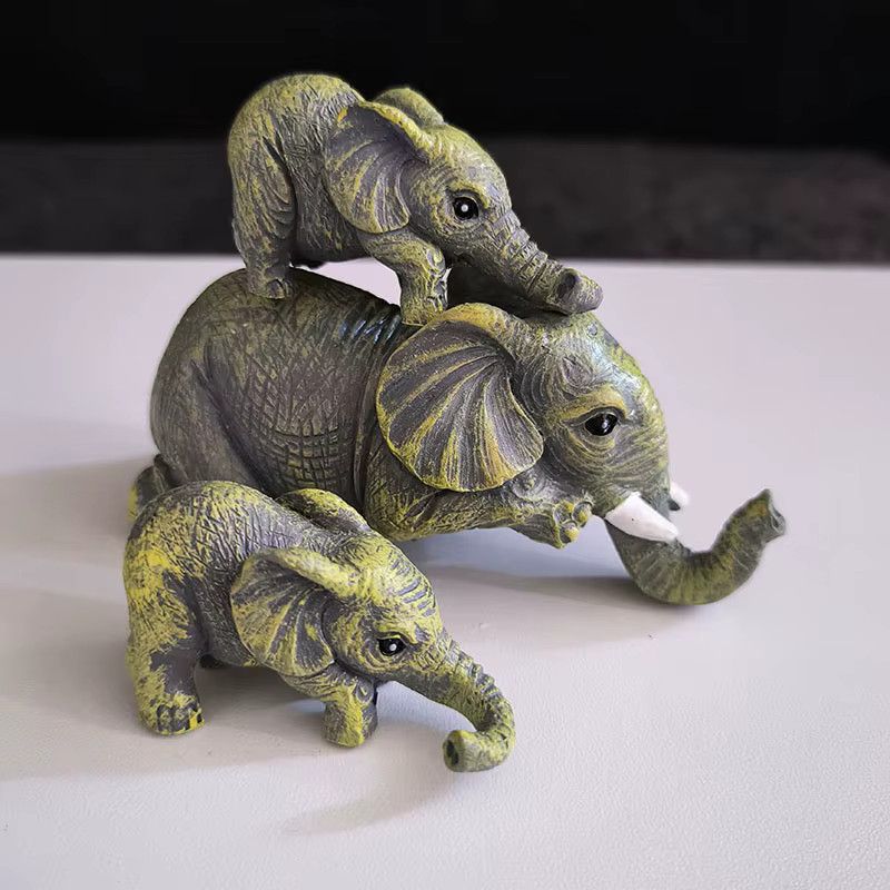 YXYMCF 3-in-1 Harz-Dekofigur Elefanten-Umarmung Mutter und Kind als Kunsthandwerk und Miniatur-Ornament - Bild 1