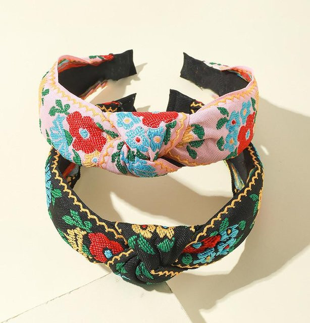 Stirnband mit floraler Stickerei, Damen, Mädchen, black - Bild 1