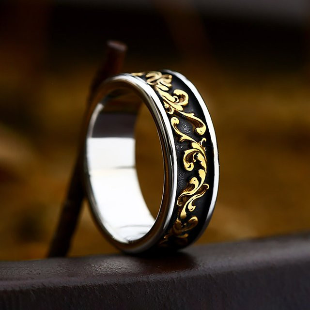 Ring Spindrift Muster, Edelstahl, Bicolor, Unisex - Bild 1