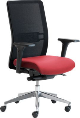 Ergonomischer Bürostuhl WIKI von Leyform in Dunkelrot und Schwarz mit Armlehnen, Netz-Rücken und poliertem Aluminiumgestell - Bild 1