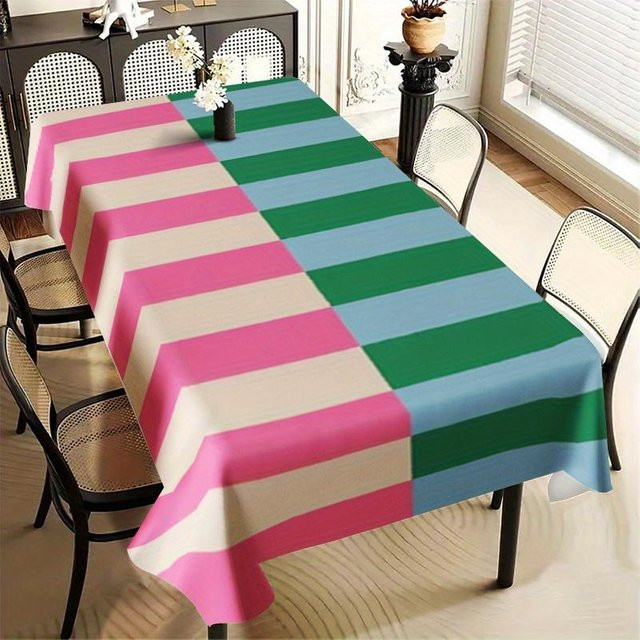 JINGYUE Pet Tischdecke aus Polyester mit horizontalen Streifen in Rosa, Blau und Grün, B/T: 145 x 180 cm - Bild 1