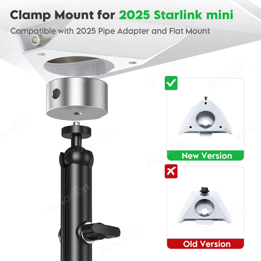 SZKOSTON Klemmhalterungssatz für Starlink Mini, verstellbare Metallstangen-Installation für Auto, Wohnmobil und Yacht - Bild 2