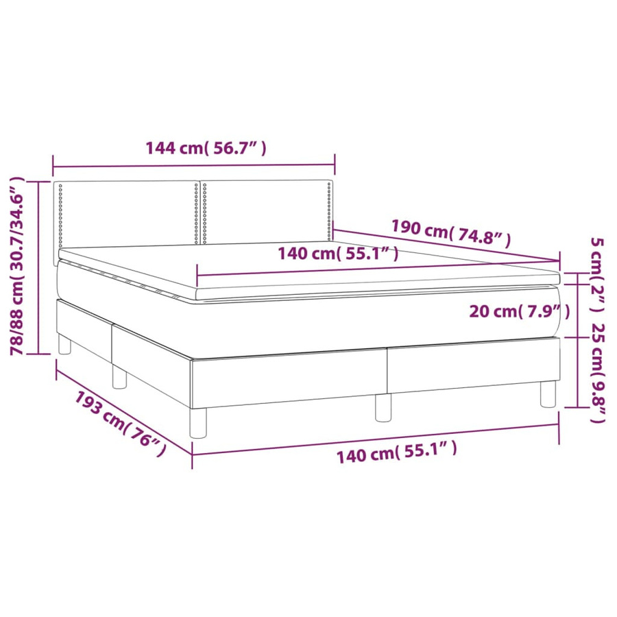 vidaXL Boxspringbett mit Matratze Hybrid-Design in Hellgrau, B/T/H: 140 x 190 cm - Bild 3