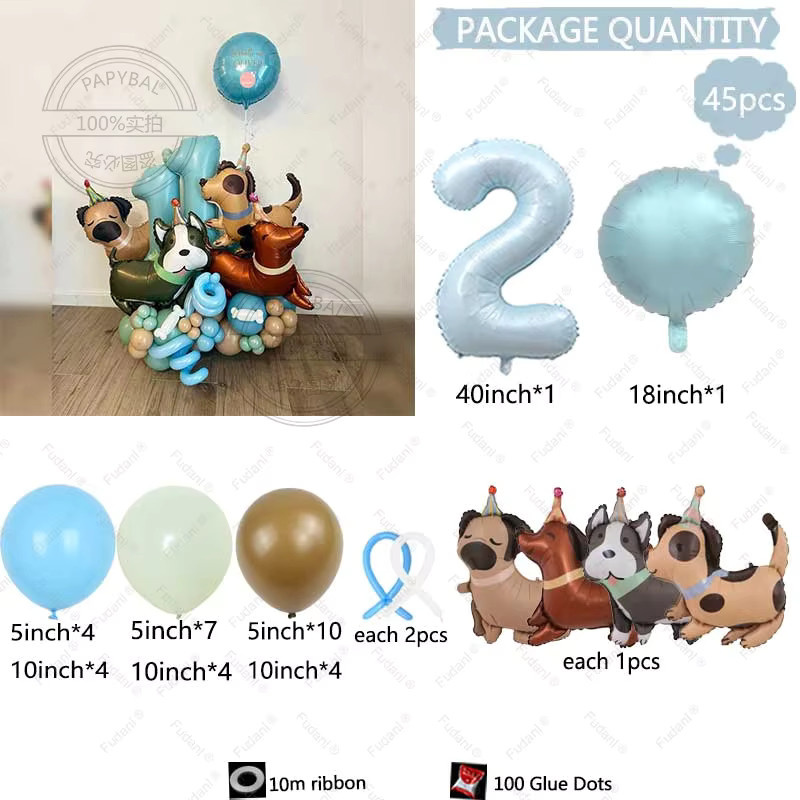 Myne Hund Thema Geburtstag Ballon Set mit 45 Stück Folienballons für Kinder in Mehrfarbig - Bild 2