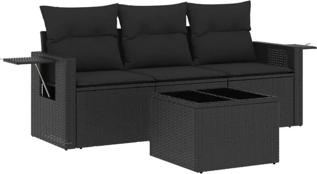 vidaXL 4-teilige Garten-Sofagarnitur aus Poly-Rattan in Schwarz mit Kissen und Tisch - Bild 1
