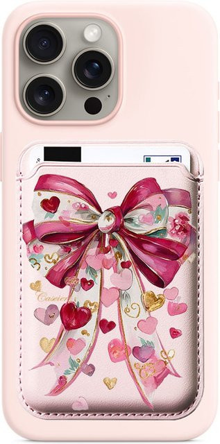 Magnetischer Kartenhalter mit rosa Ölgemälde-Schleifenmuster für iPhone 17 Pro Max und Samsung Galaxy S26 Ultra als MagSafe Wallet Cover - Bild 1