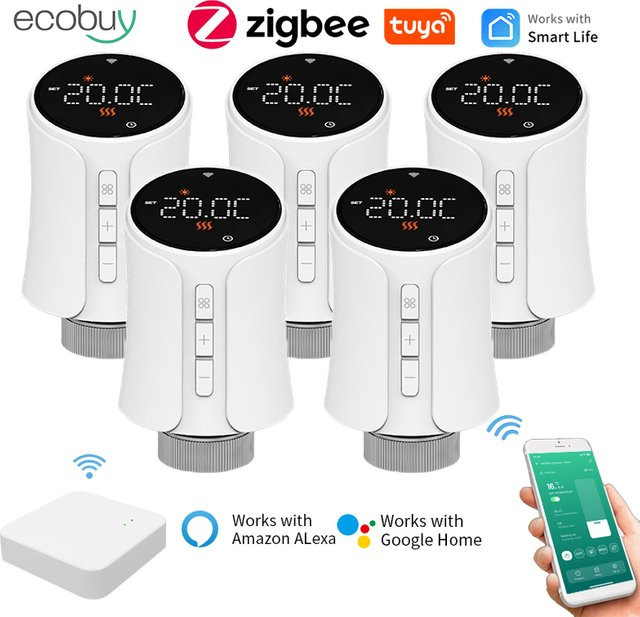 Tuya ZigBee 3.0 Intelligenter Thermostatischer Heizkörperventilkopf mit App-Steuerung und Smart Home Integration, Weiß - Bild 1