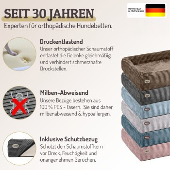 SABRO Hundebett KUDDE aus Cord in Dunkelgrau mit orthopädischem Schaumstoff und abnehmbarem Bezug, B/T/H: 70 x 85 cm - Bild 3