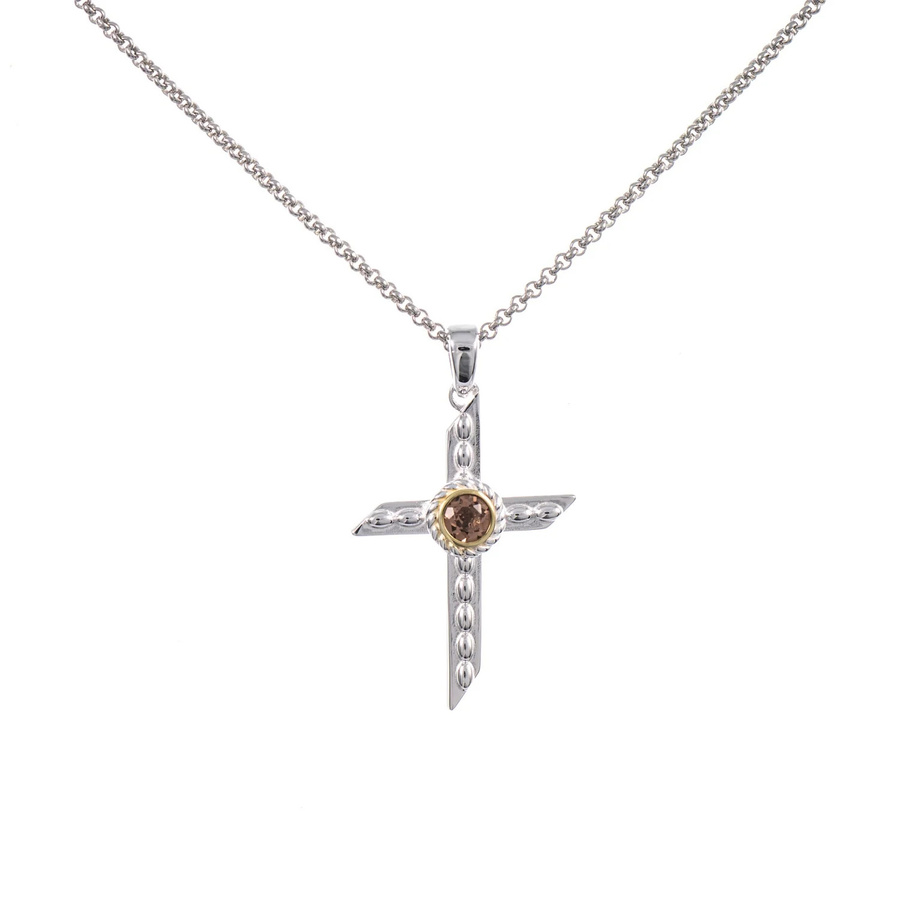 Anhänger Kreuz mit Kette, 925 Silber, teilvergoldet, Zirkonia, Unisex - Bild 1