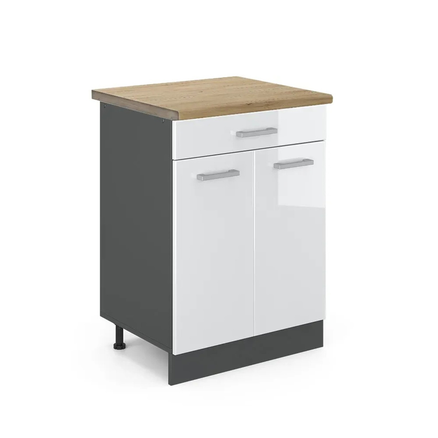 Vicco Küchenunterschrank R-Line in Weiß Hochglanz und Anthrazit mit Eiche-Optik, B/T/H: 80 x 60 x 81,6 cm - Bild 2