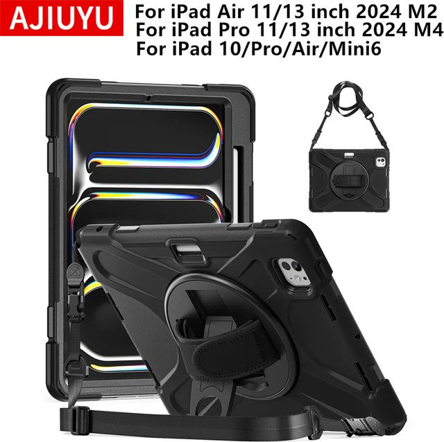 AJIUYU Schutzhülle für iPad Air 5, iPad Pro 11 und 13 Zoll, iPad Mini 6, stoßfeste Abdeckung mit Stifthalter, Schwarz - Bild 1