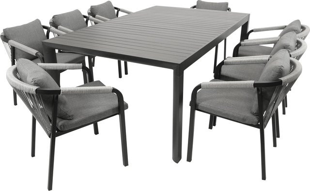 DEGAMO Gartenmöbel-Garnitur LAGOS XL 9-teilig aus Alu und Rope in Grau - Bild 1