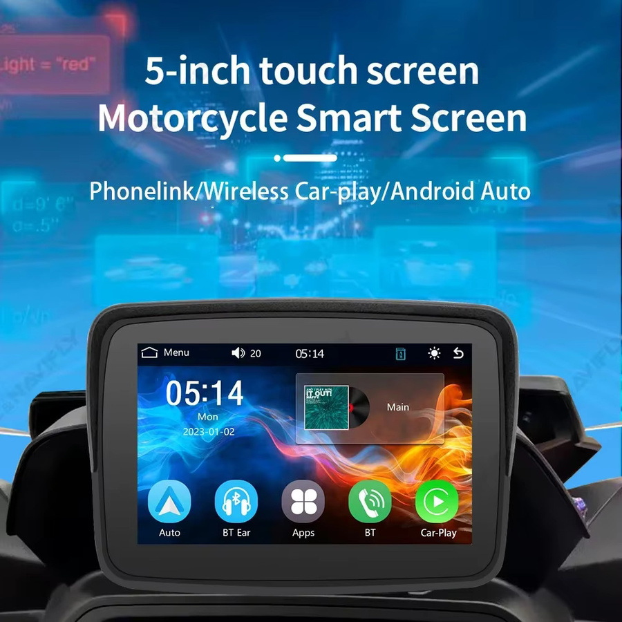 STRONGNAVI Motorrad GPS Navigation 5 Zoll mit Sonnenschirm, IPX7 Wasserdicht, Drahtloses CarPlay und Android Auto, Bluetooth und WiFi, Schwarz - Bild 3