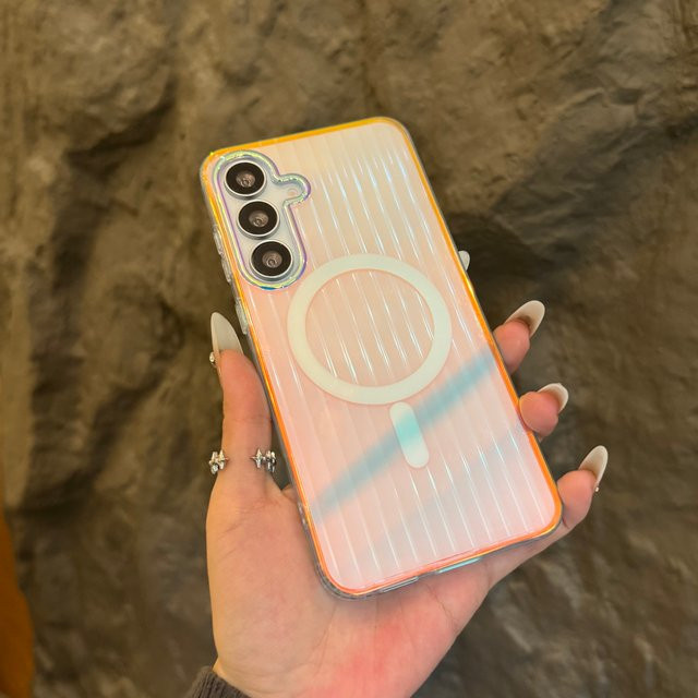 Magnetische Handyhülle mit Gradient Laser Glänzender Oberfläche und roten Lichtstreifen für Samsung Galaxy S25 FE, S23 Plus, S24 Ultra und S25 Edge in Rot/Mehrfarbig - Bild 1