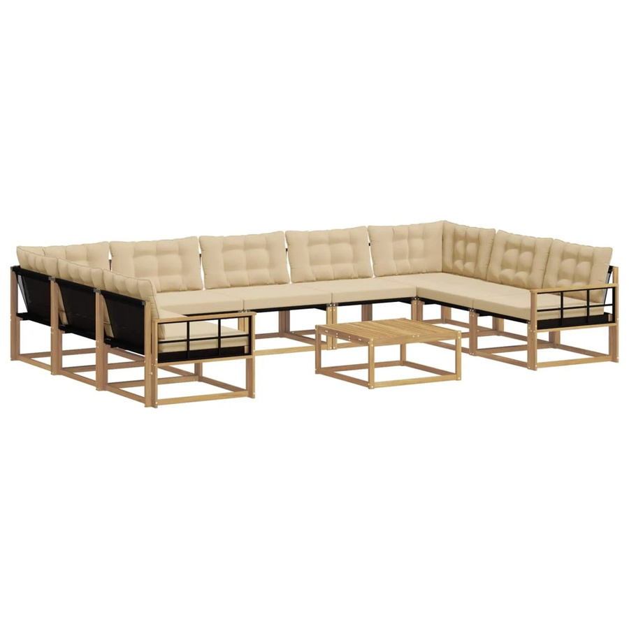 vidaXL Outdoor-Sofagarnitur aus massivem Akazienholz mit Textilene und Kissen, 10-teilig, Weiß und Beige - Bild 2