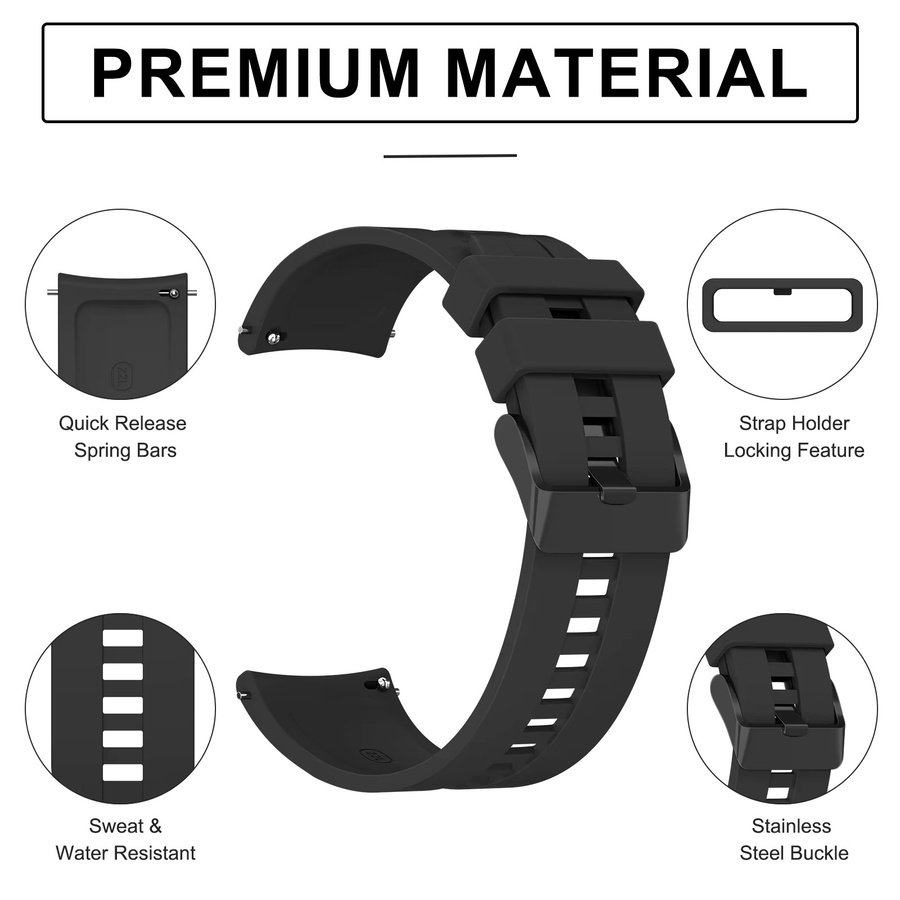 Uhrenarmband Silikon, Schwarz, 20mm 22mm, Huawei GT2, Polar Grit X/Vantage M - Bild 2