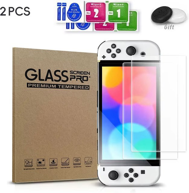 DATA FROG 2er-Set Displayschutzfolie aus gehärtetem Glas mit 9H HD Schutz für Nintendo Switch OLED, transparent - Bild 1