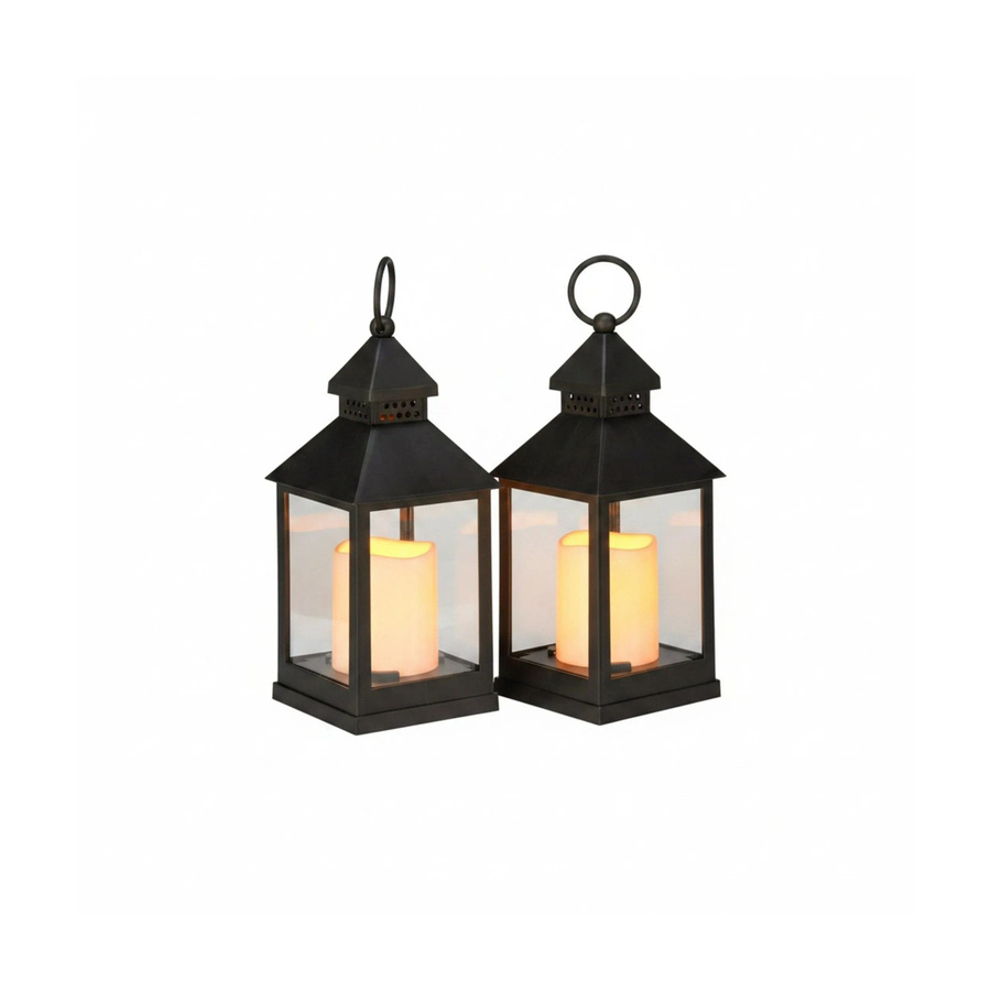 Relaxdays LED-Laterne mit Flackereffekt in Schwarz aus Kunststoff und Glas mit Lochmuster, H x B x T: 23 x 10 x 10 cm - Bild 2