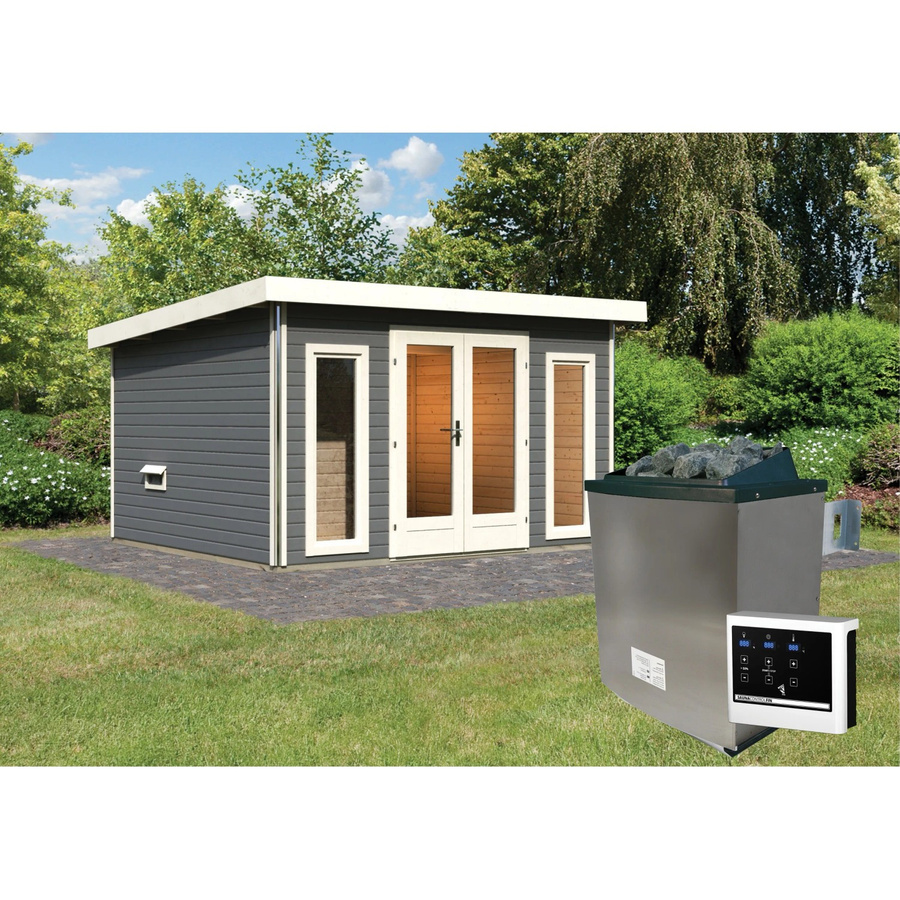 Saunahaus Magnus 2-Set A in Terragrau inklusive 9 kW Ofen mit externer Steuerung - Bild 2
