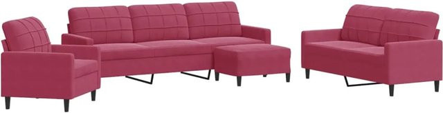 vidaXL 4-teilige Sofagarnitur aus Samt in Weinrot mit Kissen und Ottoman, modernes Design mit Metallrahmen - Bild 1